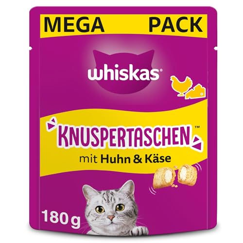 Whiskas Knuspertaschen Katzensnack mit Huhn & Käsegeschmack 4er Pack 4x180g Katzenleckerlis für erwachsene Katzen