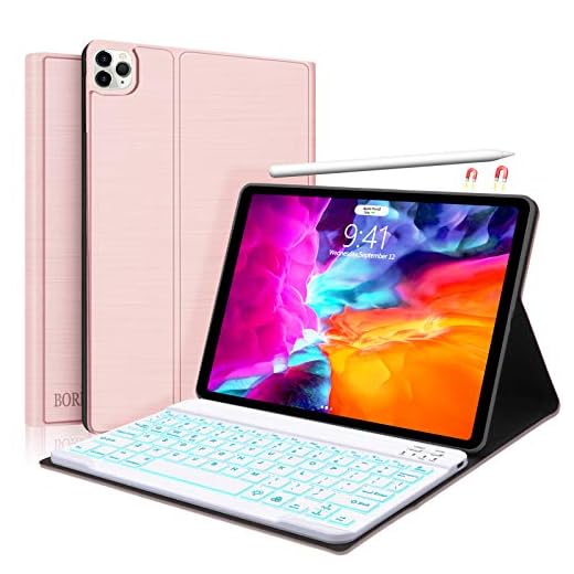 New iPad Pro 11 Keyboard Case 2020 2018, Boriyuan 7 Colors Backlit Detachable Keyboard Slim Leather Folio Smart Cover for iPad Pro 11 inch(1st/2nd Generation),Support Apple Pencil Charging – Rose Gold