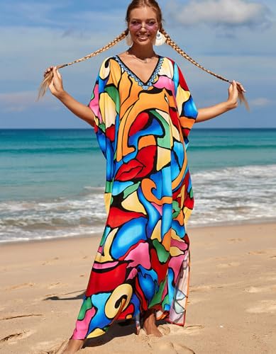 Image of NFVNKJ Women's Plus Size Beach Lounge Kaftan Maxi Dress Swimsuit Coverup for Women