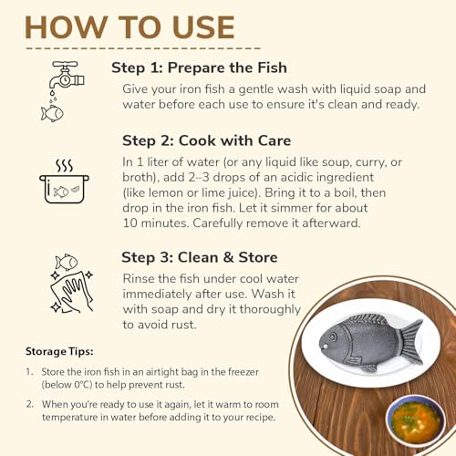 Image of Natural Iron Fish - Long-Lasting Cooking Tool to Boost Dietary Iron - Safe Supplement Alternative with 5-Year Supply