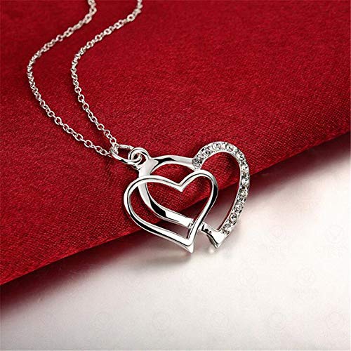 Collier pour femmes filles pendentif double cœur strass de 45cm - 5