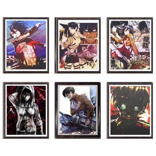 Giant Titan Monster Eren Mikasa Levi Art Prints Wall Home Decor Canvas Print,8 x 10 Inches,No Frame,Set of 6 Pieces