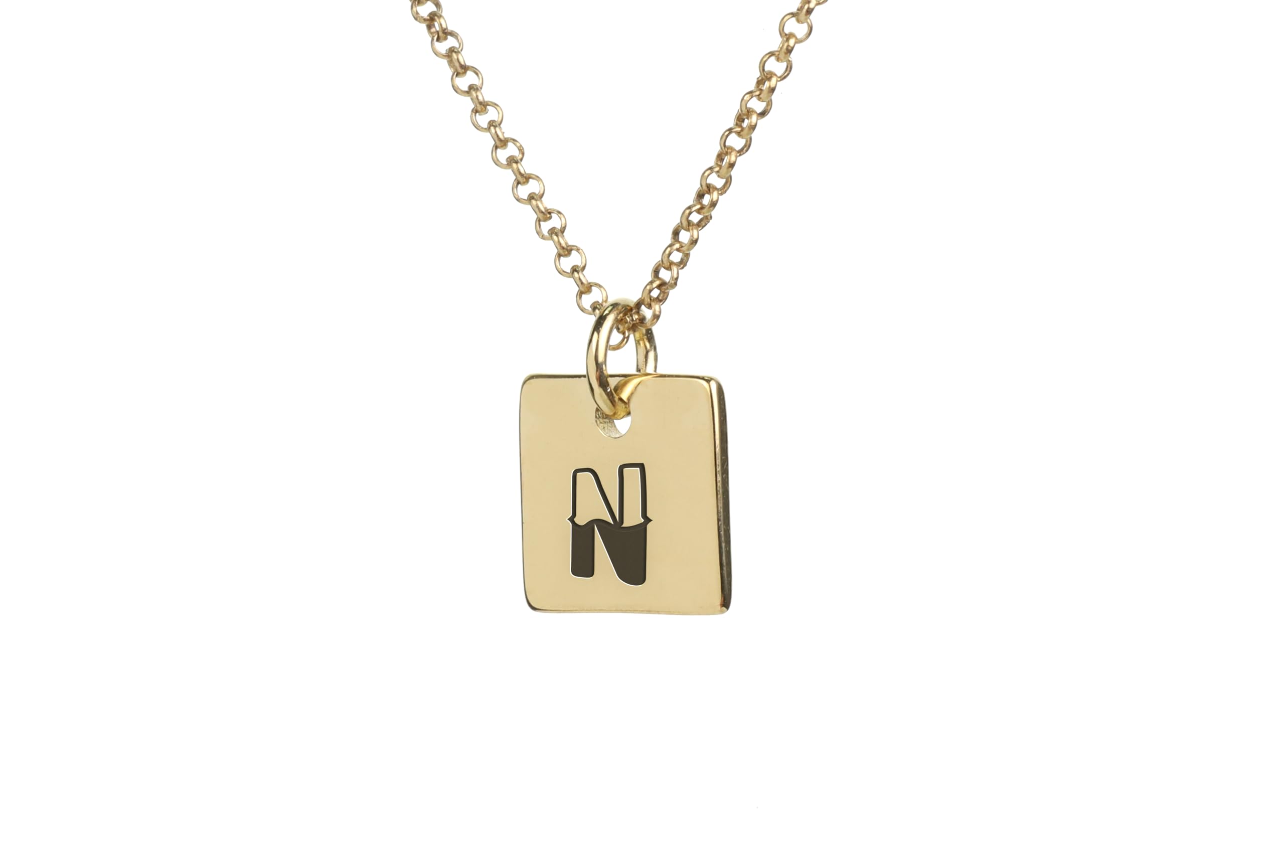 Collier chaîne en or pendentif carré lettre N gravée monogramme
