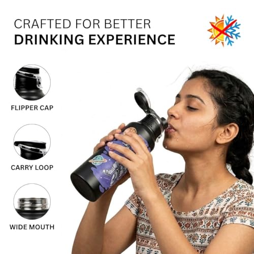 Image of VOIK Stainless Steel Printed Water Bottles for Kids, Office, Sports & Travel, UV Astronaut Print (750 ML) (Astronaud Flipper 1000ml)