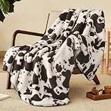 PHF Cute Cow Print Sherpa Throw Blanket for Girls Boys Teens Kids, Reversible Thick and Warm Blanket for Winter, Ultra Soft Fuzzy Animal Pattern Bedding for Bed Sofa Couch, 50x60, Brown