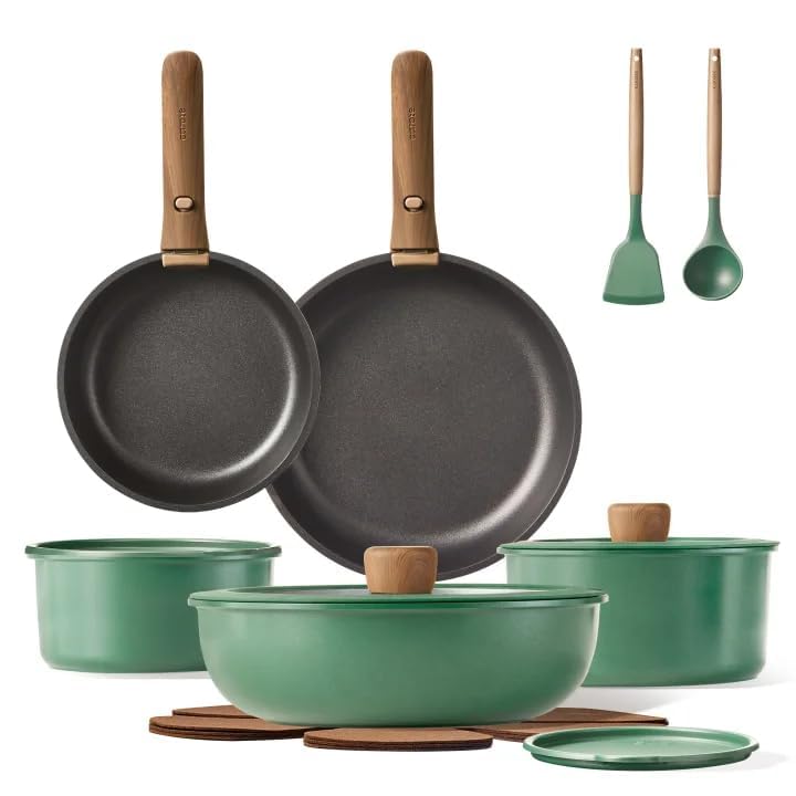 Comparison: Best Cookware Set For Wedding Registry 10 CAROTE Pots and Pans Set Non Stick, Nonstick Cookware Sets Detachable Handle, Induction Kitchen Pots and Pan,RV Cooking Set, Oven/Dishwasher/Fridge Safe, Space Saving