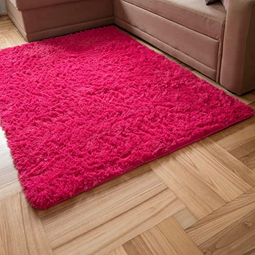 Carpeto Rugs Tapis Salon, Chambre Shaggy à Poil Long - Doux Moquette pour Chambre - Tapis Moelleux Grande Taille de Chambre Adulte Moderne - Rug - Rose - 80 x 150 cm