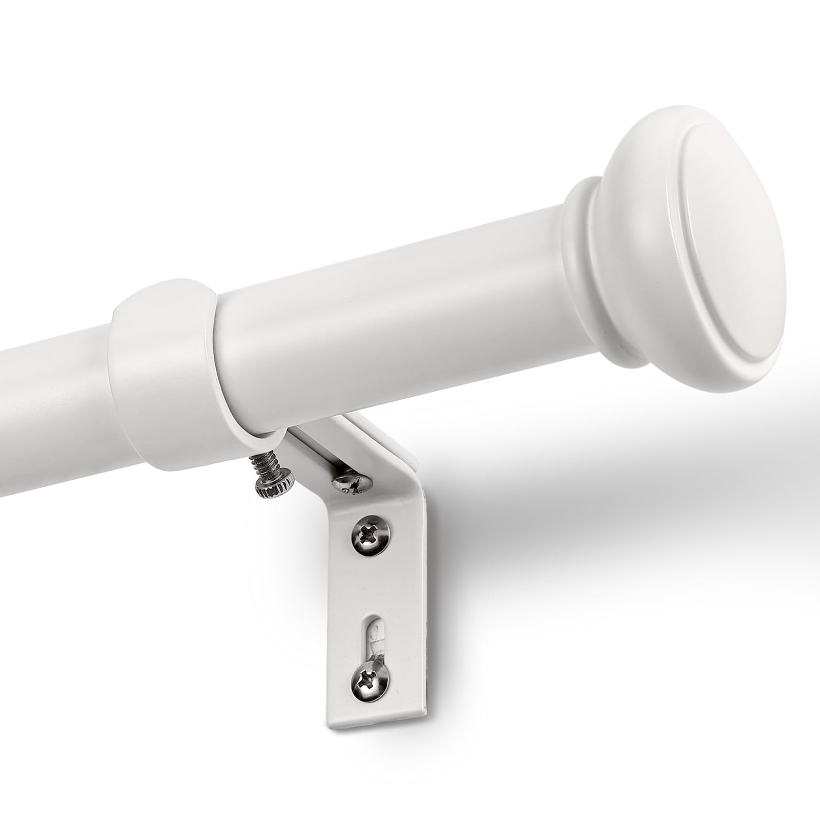 White Curtain Rods for Windows 66 to 120 Inches, 1 Inch Decorative Curtain Rod Set, Adjustable Length Heavy Duty Metal Window Curtain Rod with Brackets