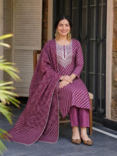 Image of GoSriKi Women's Cotton Blend Printed Straight Cotton Blend Kurta with Pant and Dupatta | Kurta Set for Women Suit Set for Women | Indian Ethnic Wear Women's Ethnic Clothing Designer Traditional Outfit