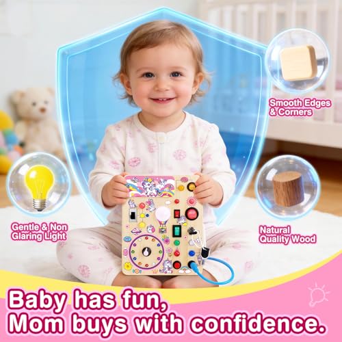 Image of Grarain Busy Board for Toddlers - Montessori Educational Toy for 1-3 Year Old Boys & Girls | Travel-Friendly Sensory Learning Activity | Ideal for Kids with Autism(Unicorn Busy Board)