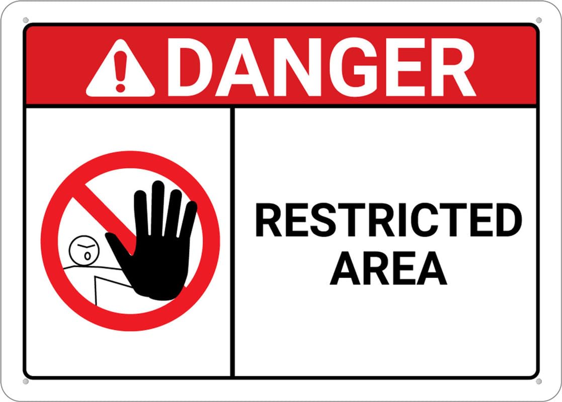 Danger Restricted Area ANSI Aluminum Metal Sign 12"x8" Pre-Drilled Holes For Easy Mounting Indoor/Outdoor Use - Fence/Door/Gate
