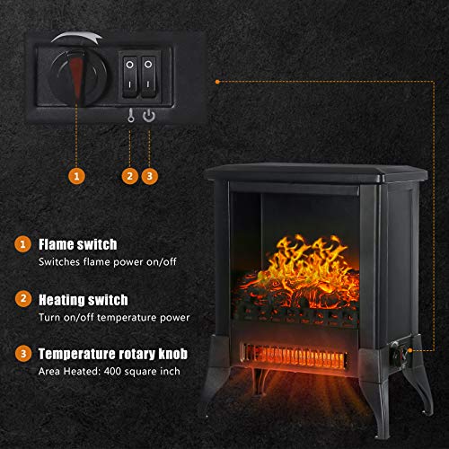 KINGSO Electric Fireplace Heater, 18 Inch Fireplace Heater with 3D Realistic Flame Effect, Indoor Electric Stove Heater, CSA Certified Overheating Safety Protection , Portable, 1400W