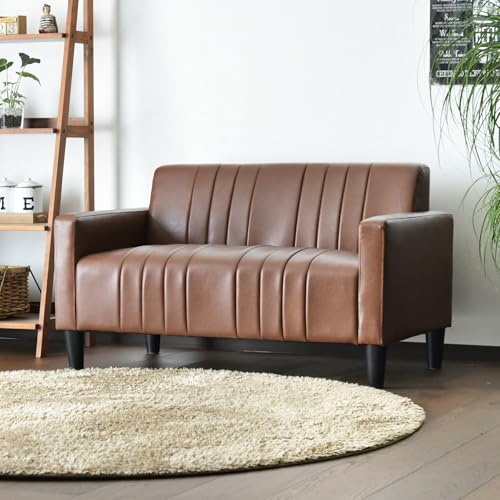 Cスタイル ソファー 2人掛け ブラウン 2P フロアソファ アメリカン ヴィンテージ風 コンパクト 脚付き 合皮 mrm-157BR