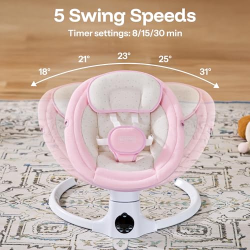 Image of HARPPA Weddell Lite Baby Swing for Infants, Electric Swings for Baby, Pink | Infant Swing with 3 Timers, Remote & Touch Panel, 5-Point Harness, 10 Built-in Melodies, and Folds for Easy Storage
