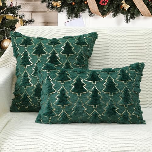 4themotionchristmastreedecorativepillowcovers18x18setof2greensoftplushfauxfurfarmhousethrowcushioncasesforxmaswinterholidayhomedecorations  Urban Country Home Decor 4th emotion christmas tree decorative pillow covers 18×18 set of 2 green soft plush faux fur farmhouse throw cushion cases for xmas winter holiday home decorations  urban country home decor