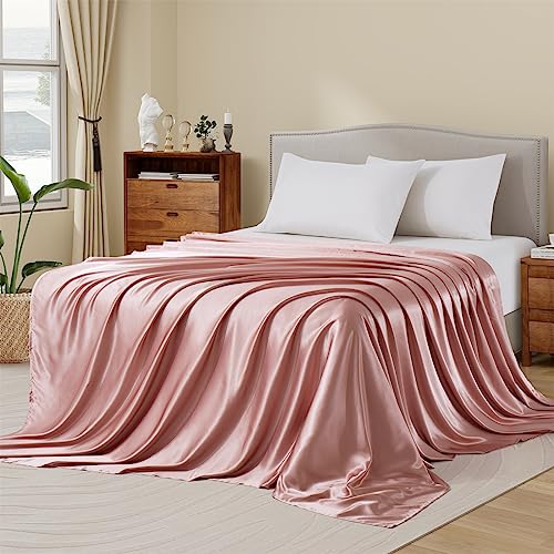 Image of Ersmak Satin Flat Sheet Only, Single Flat Sheet Twin, Luxury & Ultra Soft Silky Bedding Top Sheet for Twin Mattress - Champagne