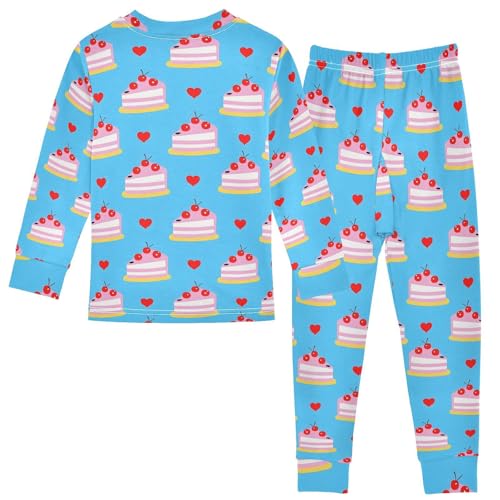 ALAZA Blue Cake Cherry Heart 2 Piece Pajama Set Long Sleeve Top and Pants Sleepwear Unisex2