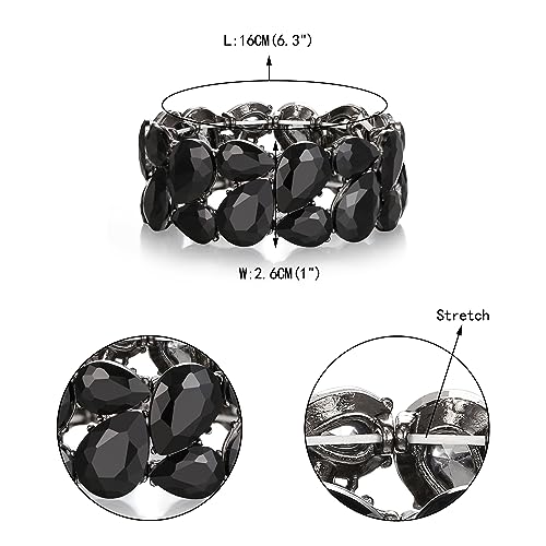 EVER FAITH Wedding Austrian Crystal Elastic Stretch Bangle Bracelet for Bride, Art Deco Elegant Taerdrop Vintage Party Wrist Jewelry for Woman4