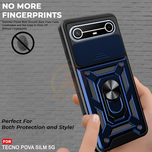 Image of Armor Bumper Back Cover Case for Tecno Pova Slim 5G Rotating Camera Cover, Ring Holder & Kickstand | Heavy Duty & 360 Degree Protection Tecno Pova Slim 5G Back Cover (Blue)