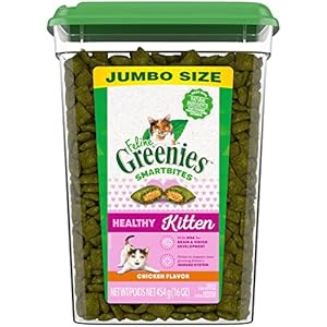 FELINE GREENIES Smartbites Healthy Kitten Treats, Crunchy and Soft Natural Cat Treats, Chicken Flavor, 16 oz Tub