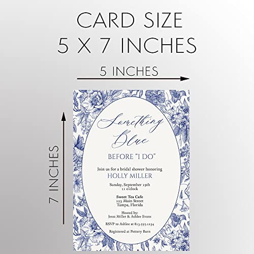Bridal Shower Invitation Something Blue Classy Classic Vintage Floral Victorian Before I Do Wedding Shower Antique Customized Personalized Printed Cards (12 Count)