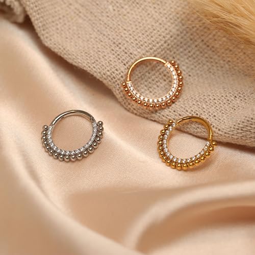 FUNLMO 16G Septum Ring Septum Jewelry 10mm Daith Earrings Septum Clicker Nose Rings CZ Daith Piercing Jewelry Helix Tragus Rook Lobe Earrings 316L Surgical Steel Cartilage Earring Gold by FUNLMO - Used condition - Image 6