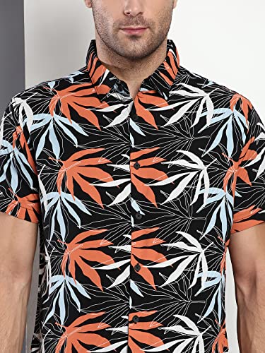Image of Dennis Lingo Men's Floral Slim Fit Rayon Casual Shirt with Spread Collar & Half Sleeves