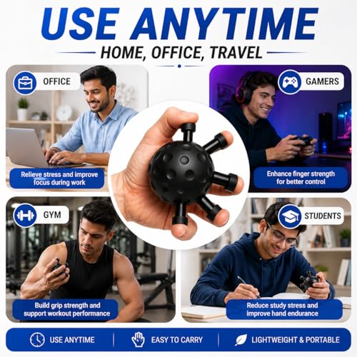 Image of Finger Exerciser & Hand Strengthener - Heavy Resistance Grip Ball for Men & Women, Finger & Forearm Strength Trainer for Workout, Rehab & Stress Relief, Durable ABS & Silicone Material - Multicolor
