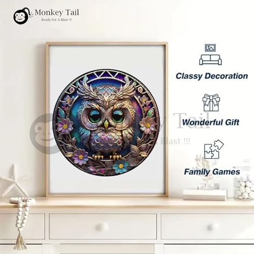 Image of MONKEYTAIL Whimsy Wooden Jigsaw Puzzle for Adults & Kids - Laser-Cut Pieces, 3D Puzzle Box as Birthday Gift for Boys & Girls - Brain Teaser, Home Decor & Family Game (OWL, Size: Small)