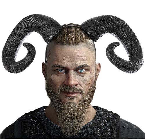 Satisyo Gothic Black Horn Halloween Costume for Men Women Ram Sheep Horn Headhand Hoop Cosplay Devil Horn Headwear Hair Band (Black Sheep/Ox Horn)