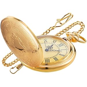 Gold Smooth Shield Round Case Quartz Pocket Watch Quartz Movement with Chain-Gold