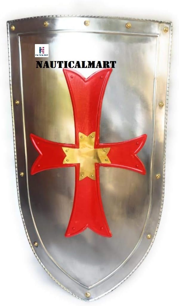 Nautical-Mart Medieval Heavy Red Cross Knight Shield Battle Armor Medieval Heater Shield 32inc