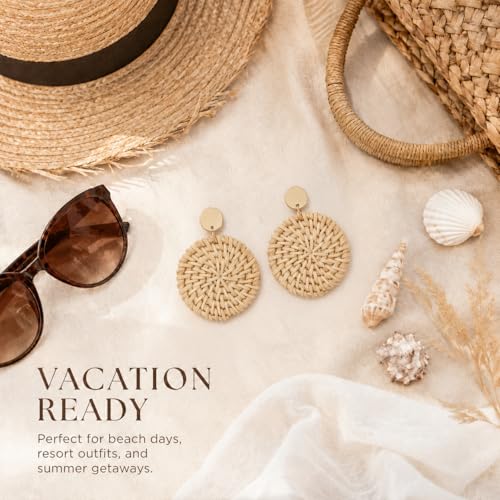 Image of Handmade Raffia Rattan Boho Earrings Summer Beach Vacation Jewelry