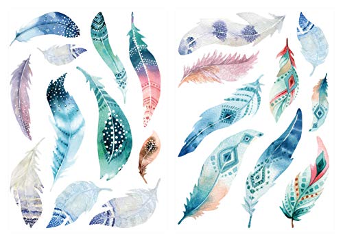 dekodino® Wandtattoo Bunte Federn mit Mustern Wanddeko Set