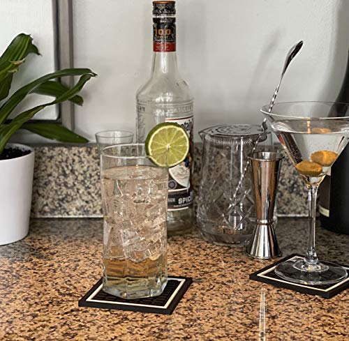 Highball & Chaser Bar Mat Coasters | 6 Piece Coaster Set | Square Absorbent Coasters For Drinks | Stylish Design Great For Home Decor Or Bars #TOP4