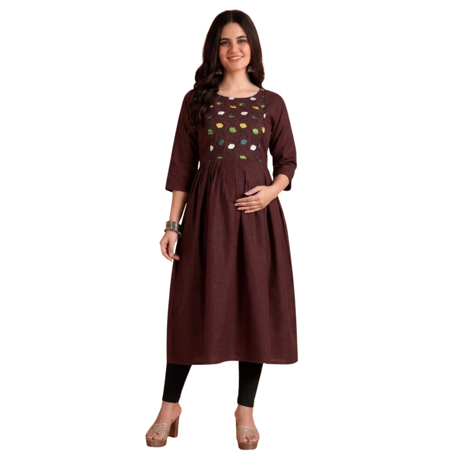 Maternity Kurti for Women | Cotton Blend Long A-Line Kurti with Hidden Zip | Pregnancy Kurta for Feeding Mothers-image-32