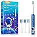 Spazzolino Elettrico Bambini 3-6-12-18 Anni Spazzolino Elettrico Bambina Bambino Bimbo Con Timer Luci LED Arcobaleno E 4 Testine (Astronauta Blu) immagine