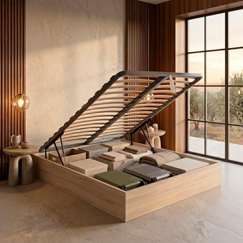ROYAL SLEEP Canapé Abatible con Somier de Multiláminas | Montaje y Retirada de Usado Incluido | Gran Capacidad | Altura 31cm | 150x190 | Natural | Space Bed