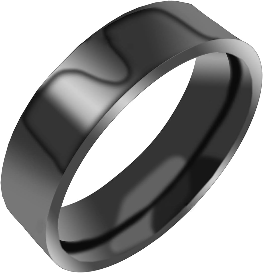 Everstone Shiny Polish Flat Ring Male Female Men Women His Her Groom Bride Promise Ring Wedding Bands Titanium Ring Color Black 6MM 4MM