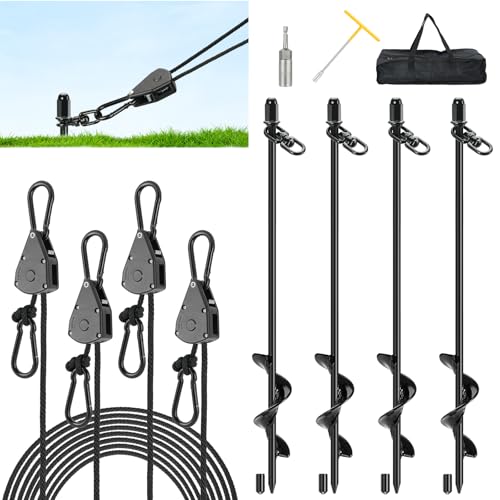 4-Pack 17.7" Tent Stakes Heavy Duty with Ratchet Tie Down