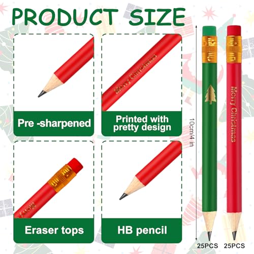 Lápices de grafito cortos navideños 50 piezas rojo y verde miniatura 2