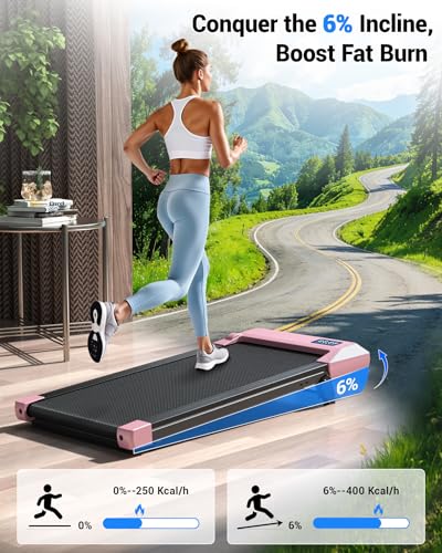 Image of DeerRun Under Desk Walking Pad Treadmill for Home & Office, 6% Manual Incline, 0.6-3.8 MPH Walking Speed, 300 lb Capacity, App & Remote Control