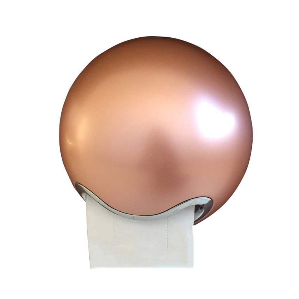 HomeYoo Luxury Creative Bathroom Toilet Paper Roll Holders Tissue Dispenser,ABS Plastic Waterproof Ball Shape Towel Tissue Box Toilet Paper Holder Case,3M Self Adhesive and Drilling (Rose Gold)