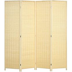 HOMCOM Biombo de 4 Paneles Plegable 180x180 cm Separador de Ambientes Divisor de Habitación Tejido a Mano de Bambú e Hilo de Algodón Decoración Elegante para Salón Natural
