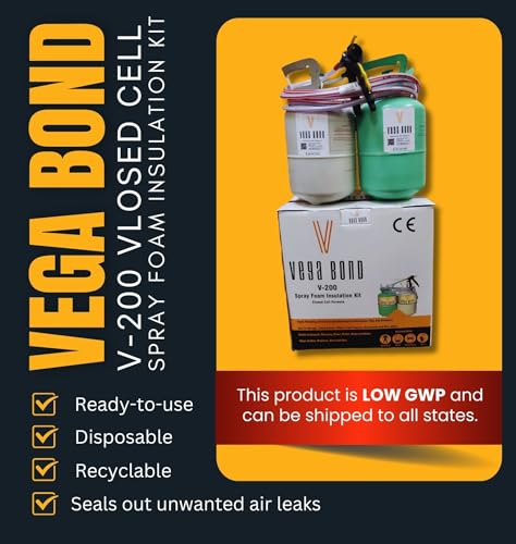 Vega Bond V200 Closed Cell Spray Foam Insulation Kit – Low GWP, Ships to All States, 200 Board Feet, High Density 2-Component, R-7 per Inch, Quick Cure, Vapor Barrier for Walls & Roofs