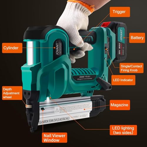 Cordless Brad Nailer with 2-Max Batteries & Charger, 2" Length Nails -18GA 1/4" Narrow Crown Staples,Nail Gun Battery Powered,Staple Gun with 800pcs Staples & Nails(Jovant) 4 Cordless Brad Nailer with 2-Max Batteries & Charger, 2" Length Nails -18GA 1/4" Narrow Crown Staples,Nail Gun Battery Powered,Staple Gun with 800pcs Staples & Nails(Jovant) - Image 4