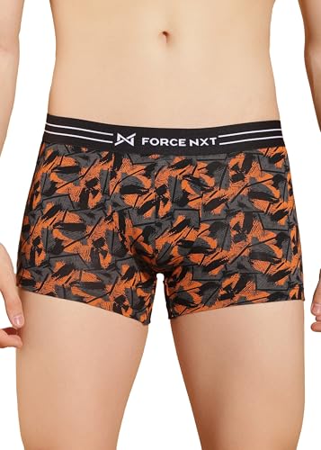 Image of Force NXT Men's Micro Modal Elastane Stretch Fabric Printed Trunk | Ultra Soft and Durable Waistband for Daily Uses | Label Free Outer Elastic Underwear for Men
