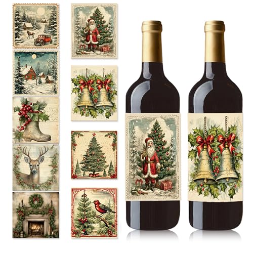 9pcsVintage Christmas Themed Sticker Labels for Winter Holiday Wine Bottle Labels Party Supply Bottle Decoration