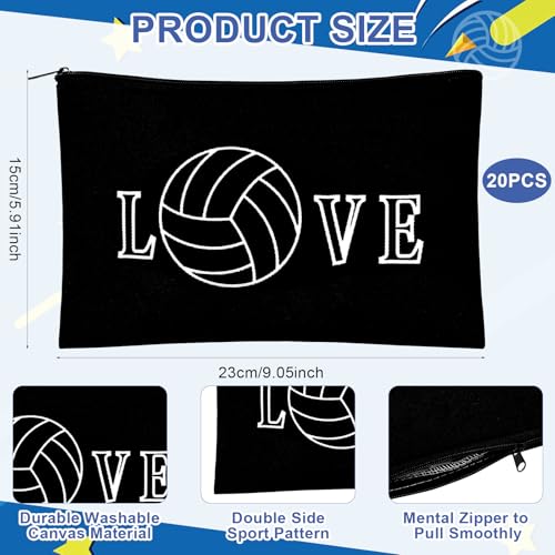 40 Pcs Volleyball Gifts 20 Volleyball Cosmetic Bags 20 Volleyball Compact Mirrors, Travel Pouches Black and White 2.76" Round Makeup Mirrors Women Volleyball Stuff Gifts Volleyball Players Teams3
