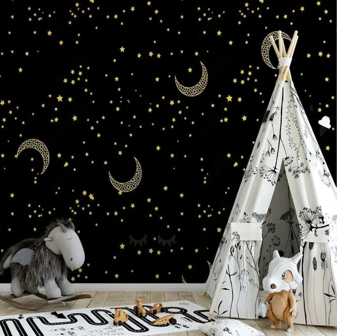 Papier peint lune et étoiles 3D pour chambre d'enfant décore un mur de 250x175 cm